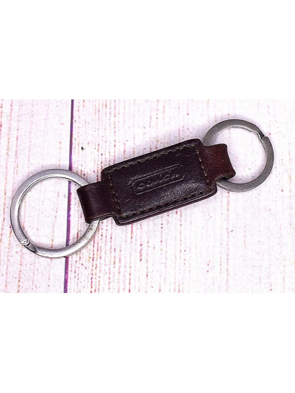 Coach Brown Leather Double Ring Valet Key Chain Key Fob